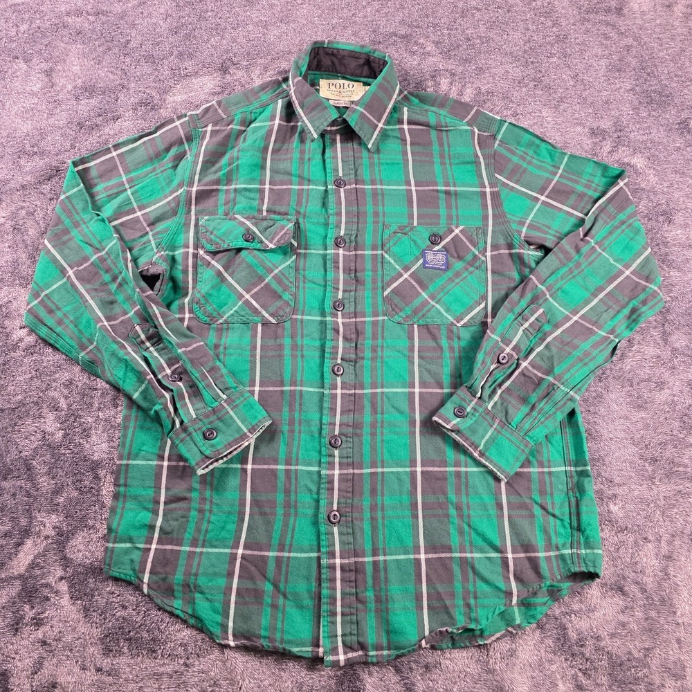 Polo Ralph Lauren Classic Green Plaid Twill Flannel Shirt Mens S Lumberjack